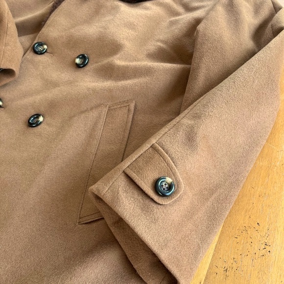 Vintage Caramel Tan Double Breasted Fur Collar Pea Coat Alpaca Fur Lined 2X - Picture 10 of 16